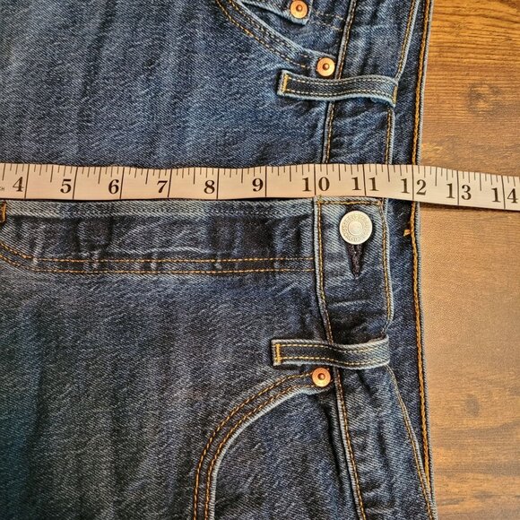 Levi's Denim Shorts Size 32 Button Fly 501 Raw Hem High Rise Medium Dark Stretch - Picture 9 of 12